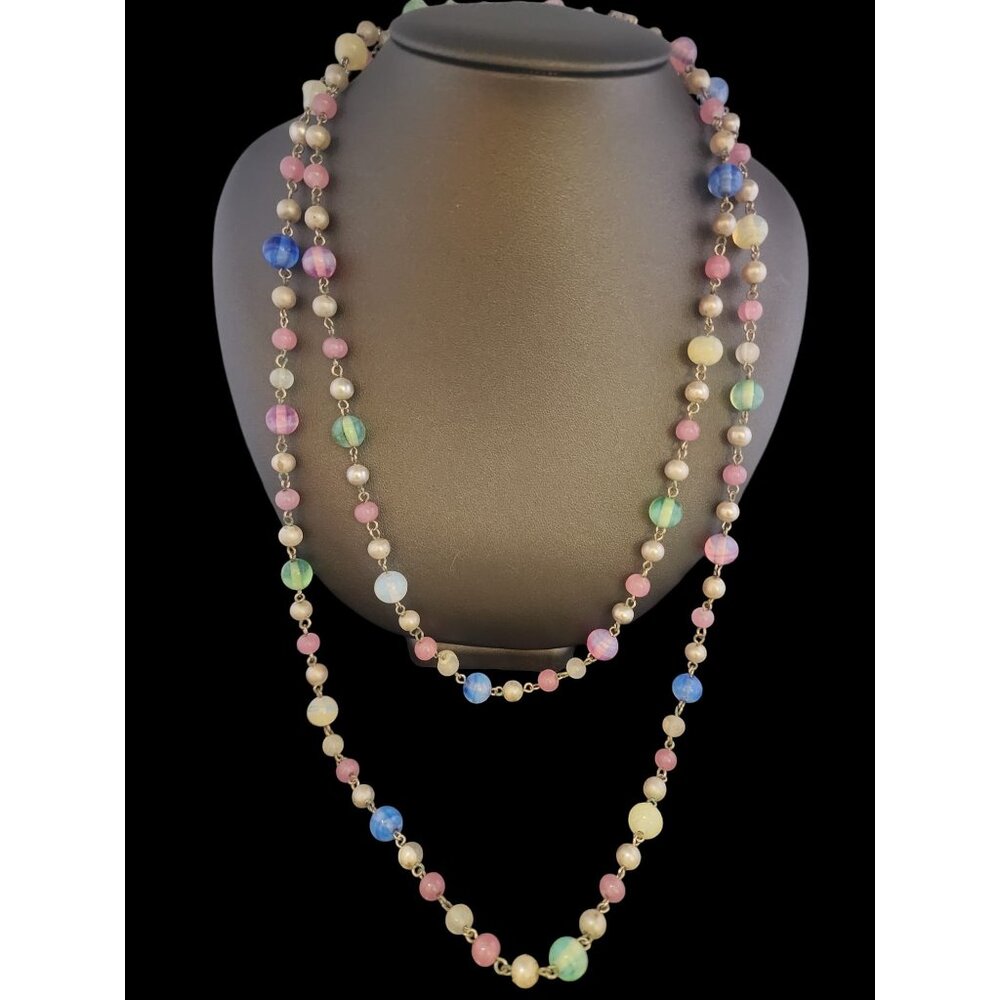 Amazing Vintage All Glass Linked 52" Necklace (A5653)